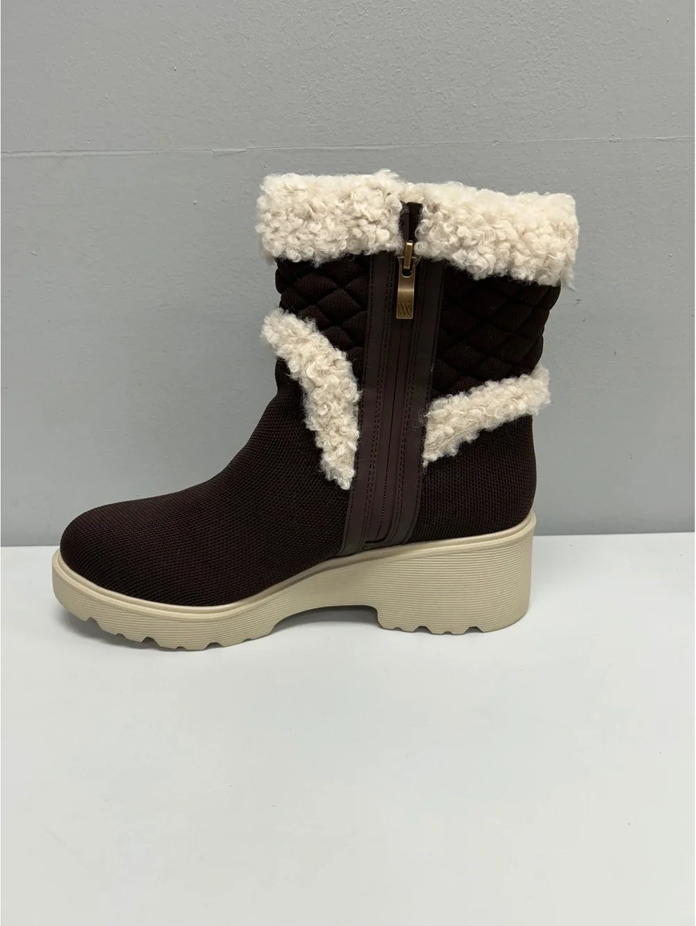 Vivaia Brown Quilted Winter Boots with Cream Faux Fur Lining